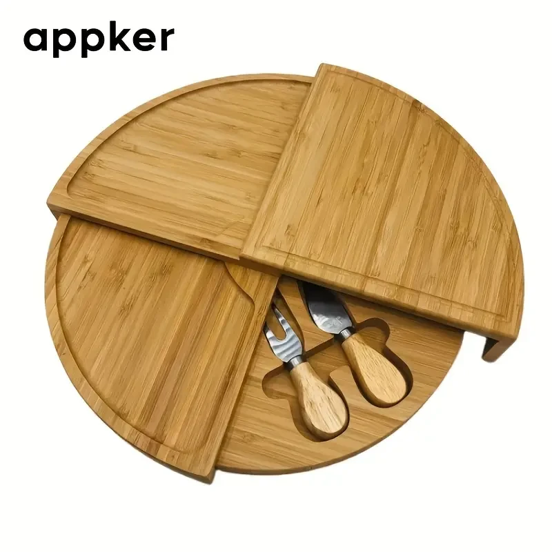 1 Set APPKER Bamboo Cheese Board with Knife Set
