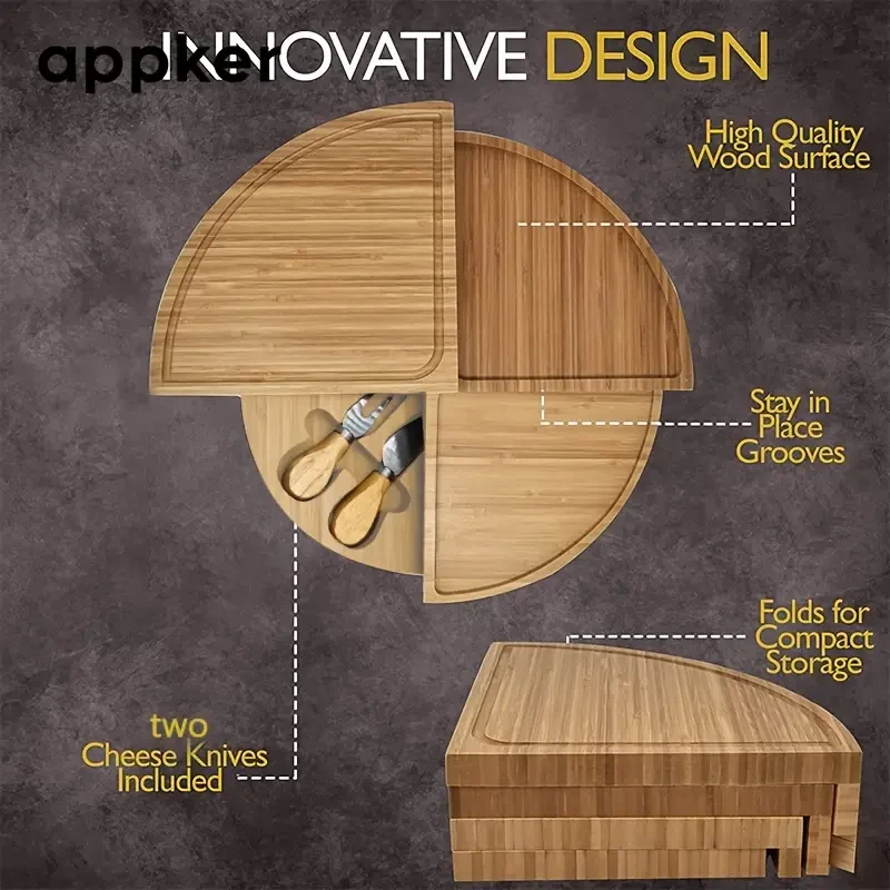 1 Set APPKER Bamboo Cheese Board with Knife Set