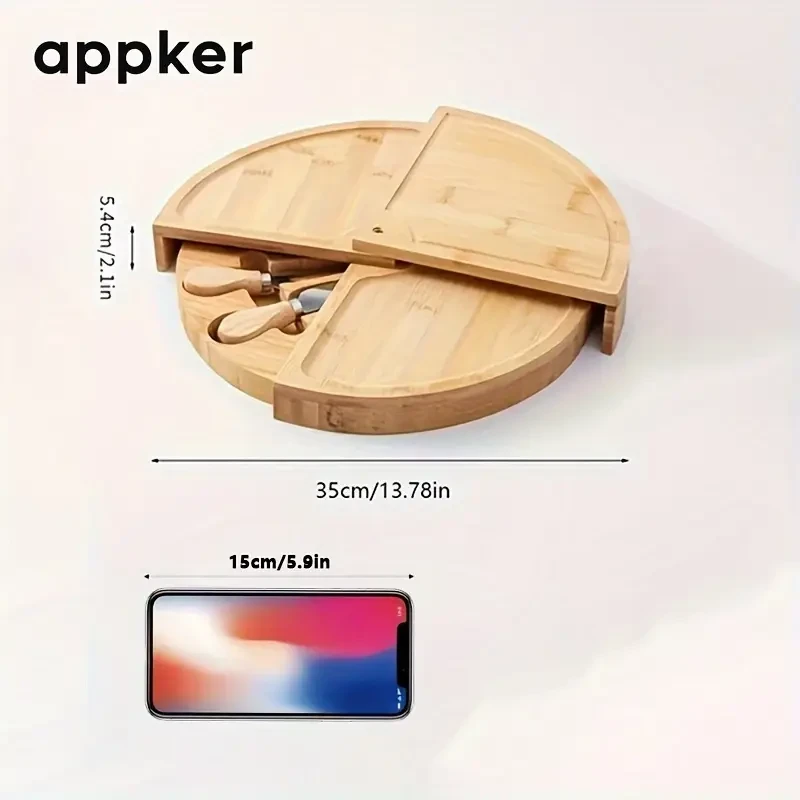 1 Set APPKER Bamboo Cheese Board with Knife Set