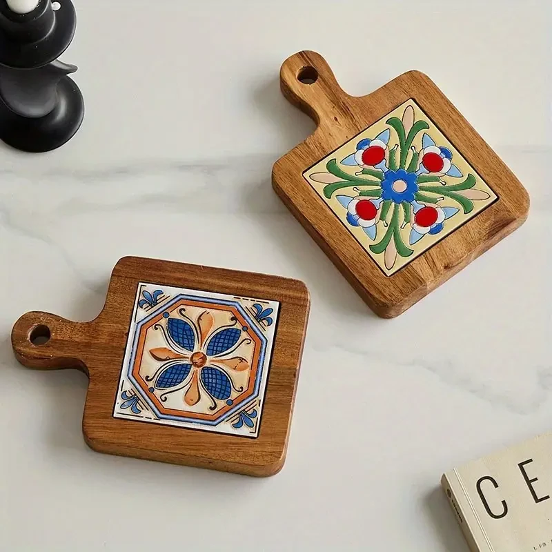 4pcs Floral Wooden Trivets - High-Temperature Resistant Heat