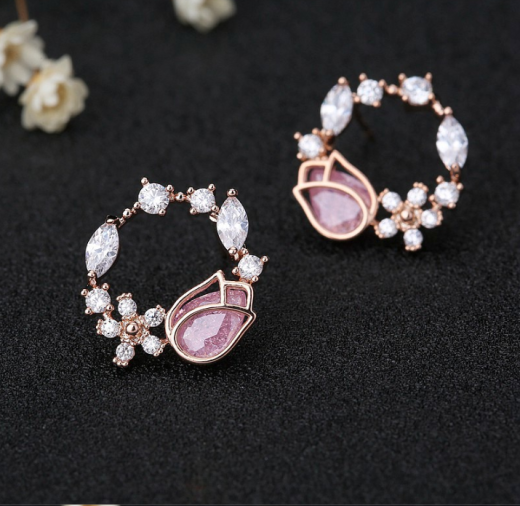 Rose Zircon Garland Earrings