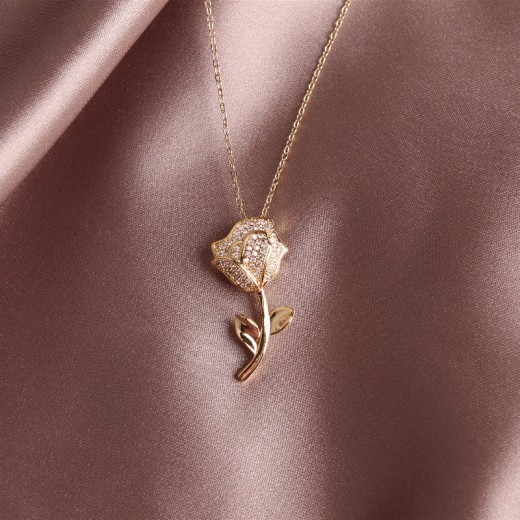 Zircon Rose Flower Necklace
