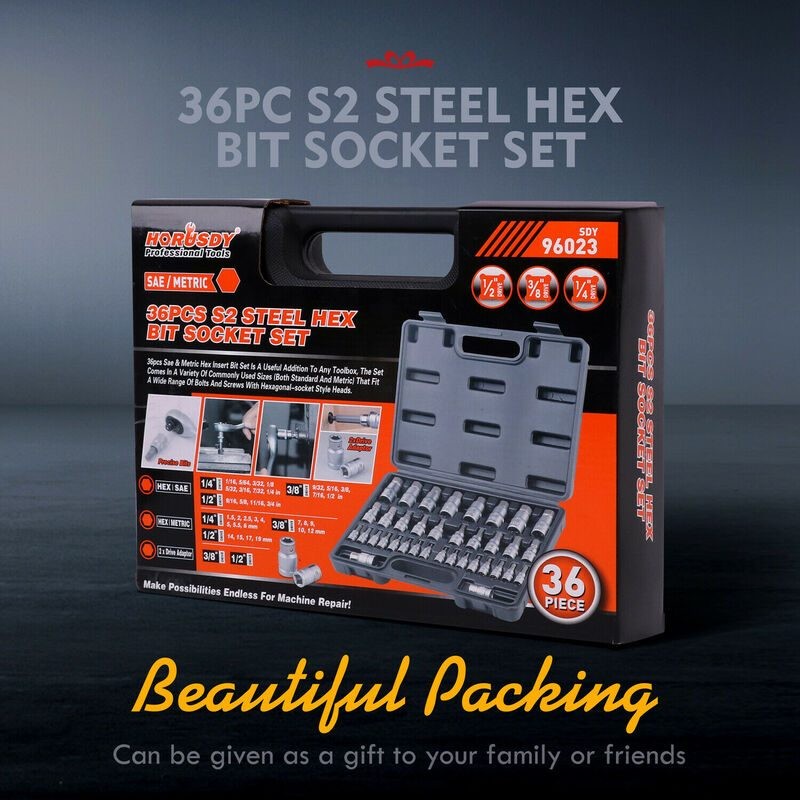 Hex Bit Socket Set Metric & SAE Allen Key S2 Steel Adapter
