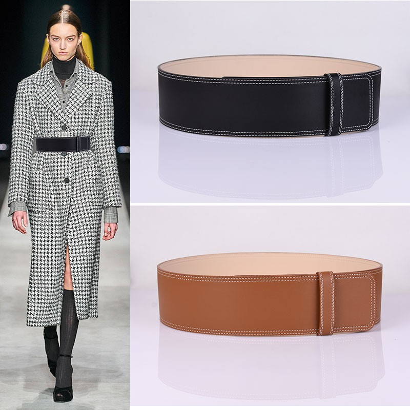 Fashion Korean Style Woolen Coat Belt Female Leather