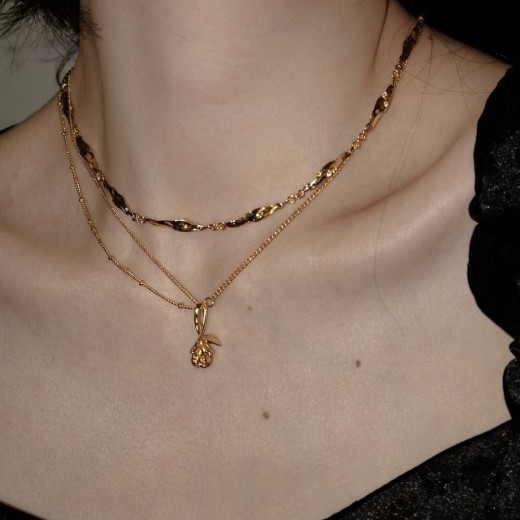 Sparkling Rose Asymmetric Panel Necklace