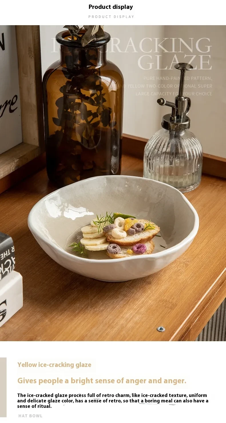 Irregular Ceramic Shaped Crackle Glaze 75 Inch Salad Bowl