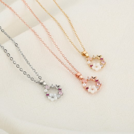 Flower garland rose gold necklace