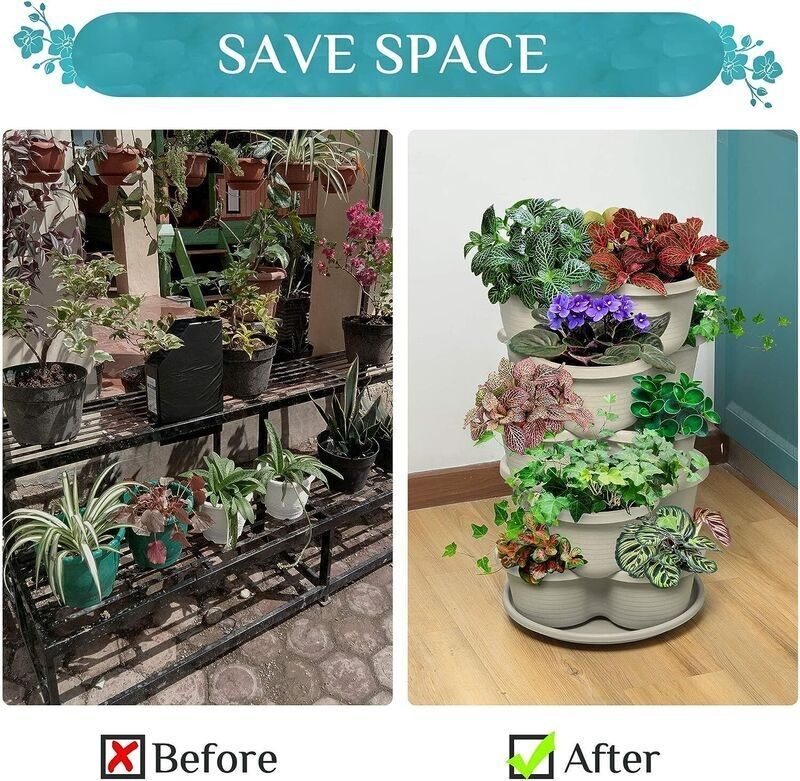 5 Tier Garden Tower Stackable Planter Pots