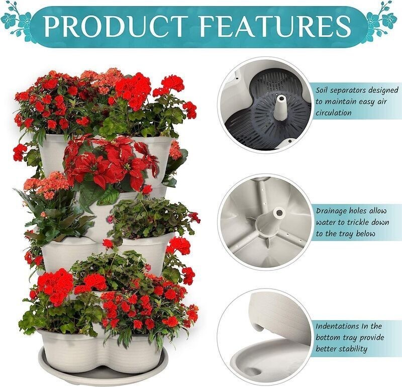 5 Tier Garden Tower Stackable Planter Pots