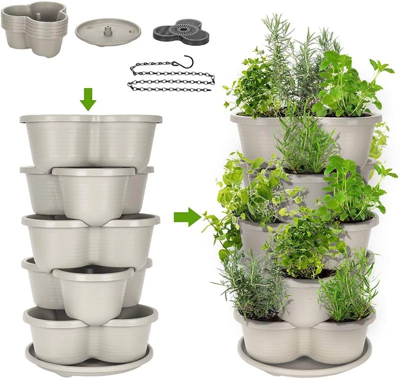 5 Tier Garden Tower Stackable Planter Pots
