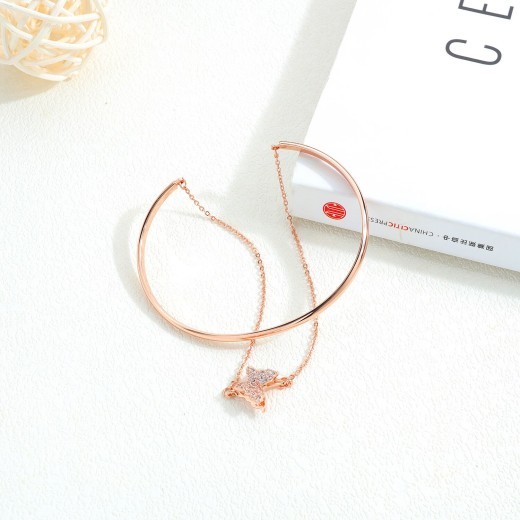 Ladies Copper Plated Rose Gold Diamond Bracelet