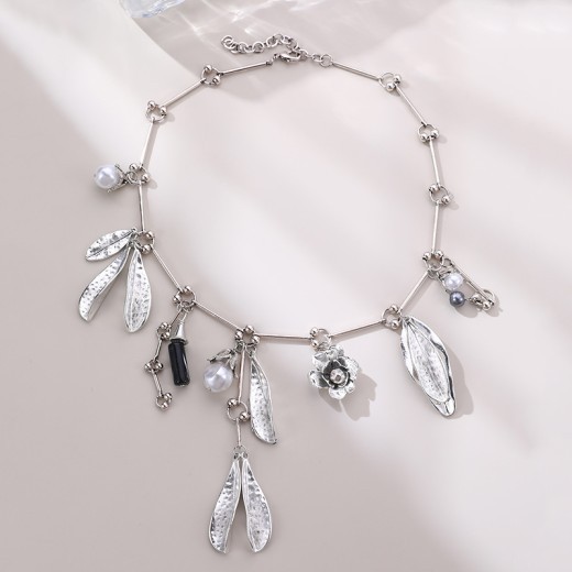Vintage Pearl Leaves Flower Multi-pendant Necklace