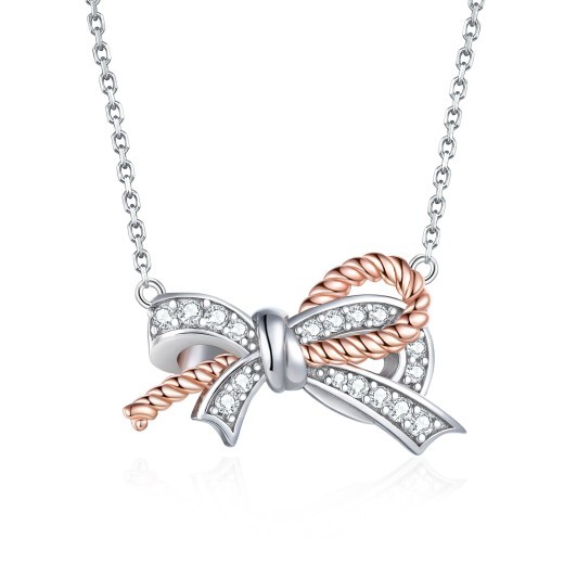 Women's S925 Sterling Silver Twist Bow Necklace