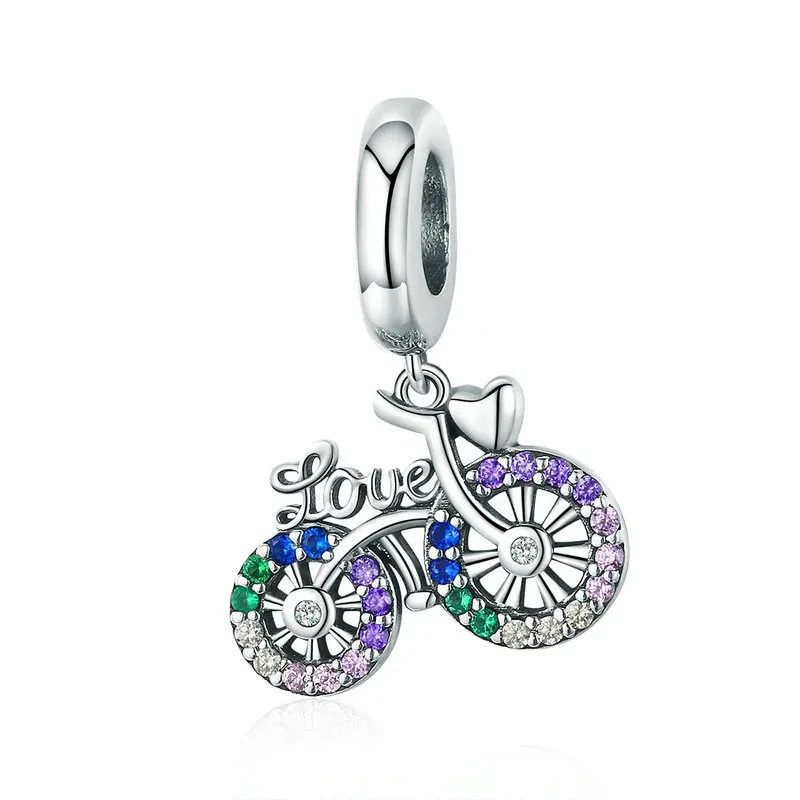 Beaded Bracelet 925 Bicycle Pendant