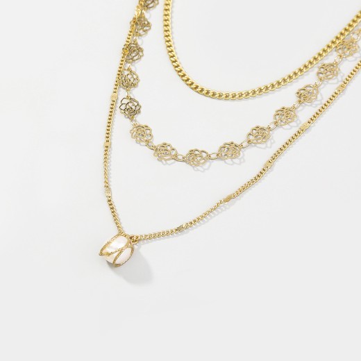 Rose Flower Metal Tassel Multilayer Necklace