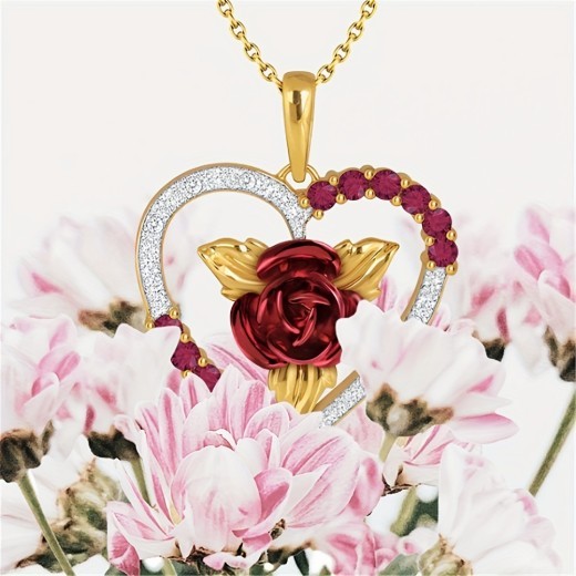 Rose Diamond Peach Heart Pendant Gift