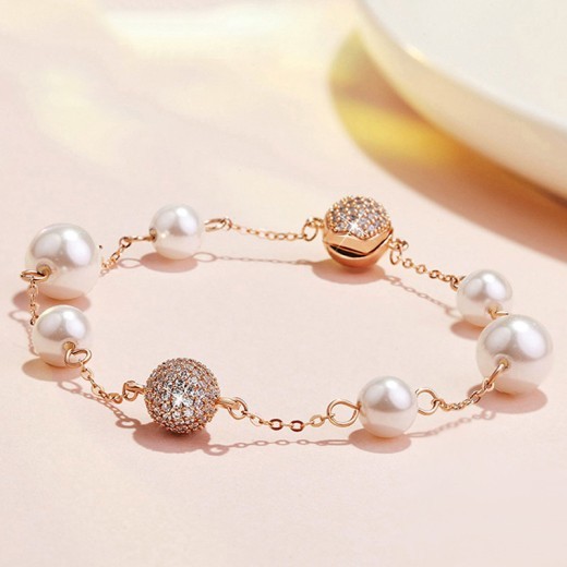 Austrian pearl rose gold magnetic buckle bracelet