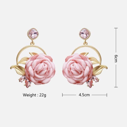 Sweet Rose Earrings With Diamonds And Flowers