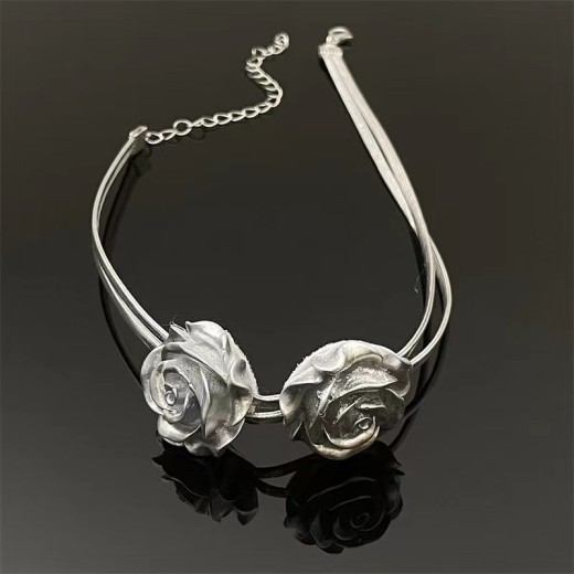 Retro Silver Rose Clavicle Chain Female Personality