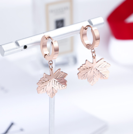 One Leaf Rich Earrings Rose Gold Plated Earrings