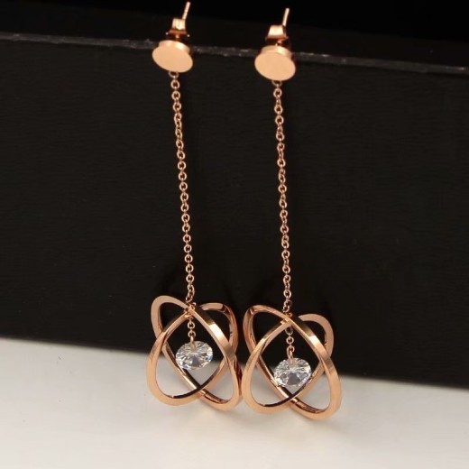 Hollow Ball Hanging Single Diamond Zircon Rose Gold Earrings