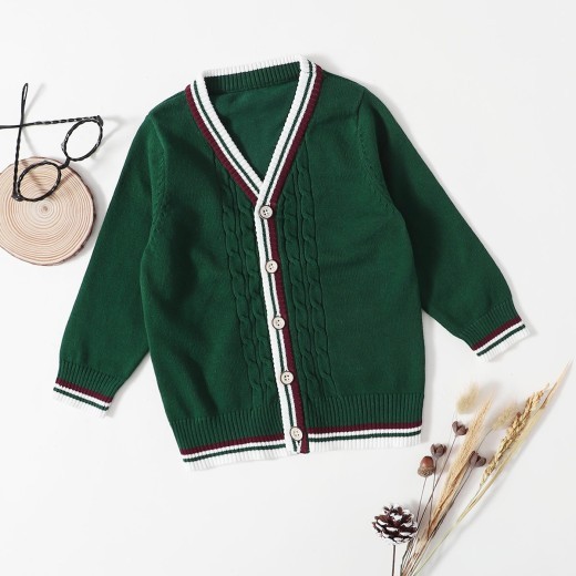 Boys' Color Blocked Thick Knitted Cardigan