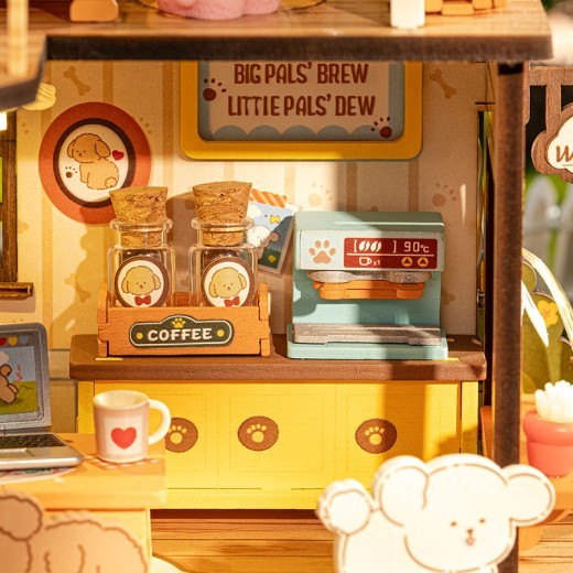 ROBOTIME DIY Miniature Dollhouse Kit - Puppy's Cozy Villa With LED Lights And Furniture, Wooden Model Building Set For Adults And Kids, Creative Gift For Leisure Time