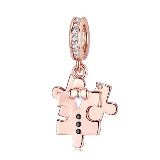 Jigsaw Pendant Rose Gold Plated Valentine's Day Fashion S925 Pure Silver Diy Beads