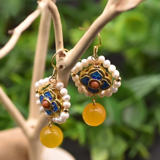 Blue Earrings Natural Freshwater Pearl Jade Earrings Female Jewelry