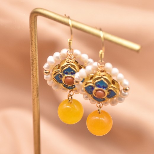 Blue Earrings Natural Freshwater Pearl Jade Earrings Female Jewelry