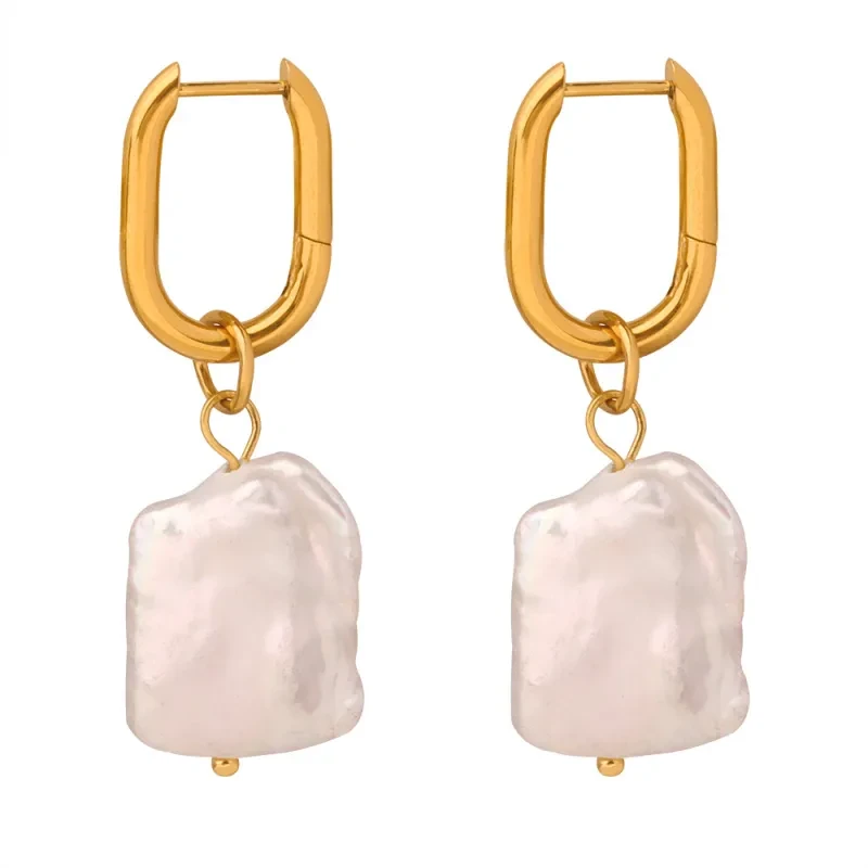 Retro Affordable Luxury Personality Titanium Steel Gold-plated Irregular Pearl Earrings