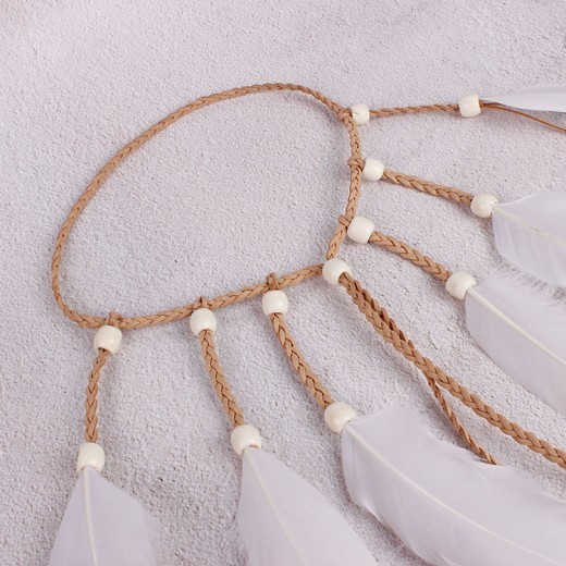 Hand-woven long feather hair band