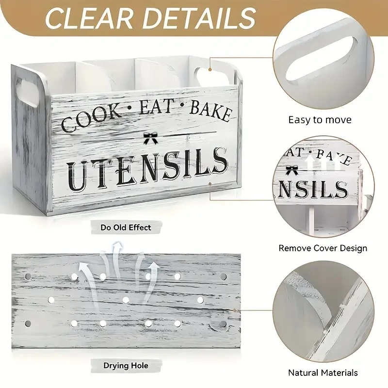 Rustic Wooden Kitchen Utensil Holder