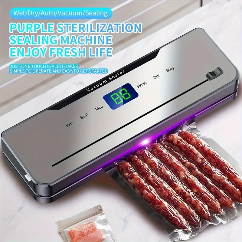 Electric Food Vacuum Sealer Automatic Dry Wet Sealing Packaging Machine With Built-in Cutter+30 Storage Bags