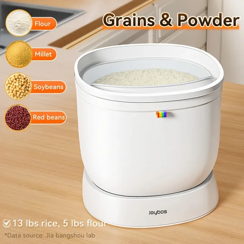 JOYBOS 5.9KG Gravity-Fed Rice Storage Container with Rotating Dispenser