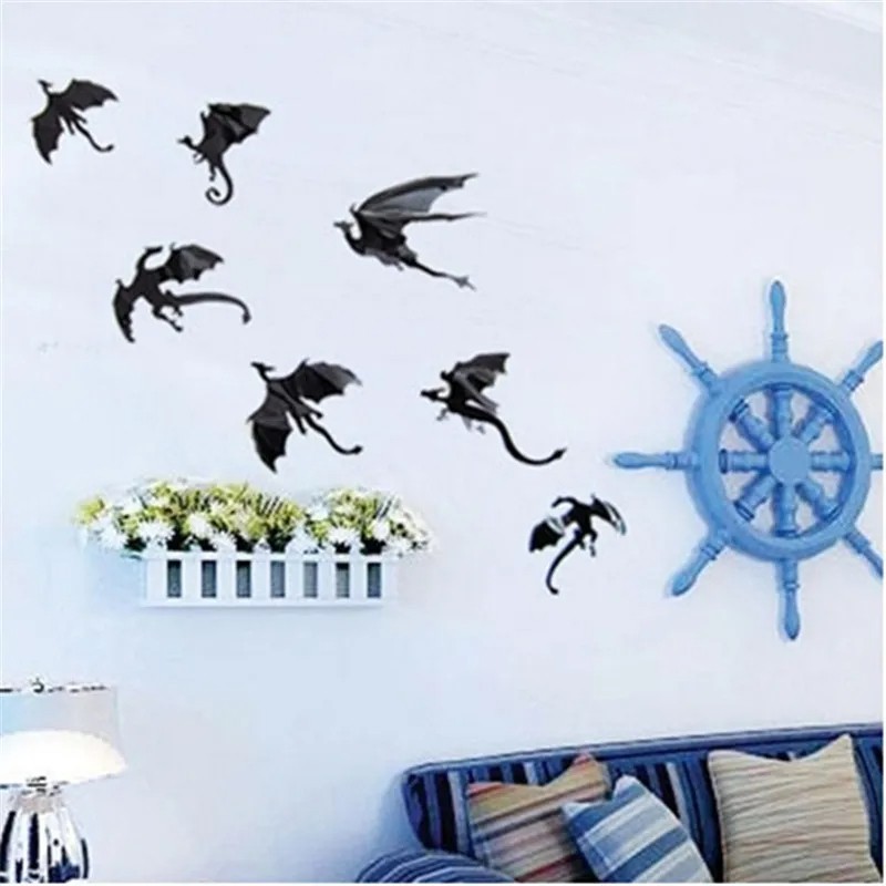 7pcs/lot 3D Gothic Dragon Wall Sticker - Stereoscopic Dragon Wallpaper for Home