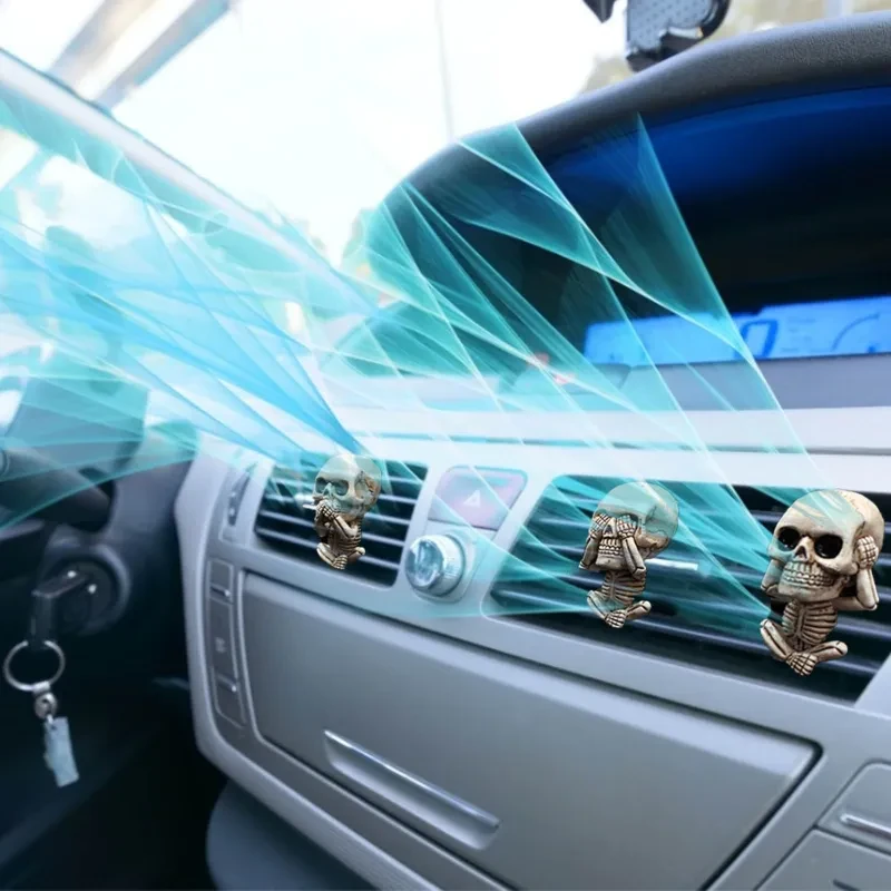 Skull Car Ornaments Air Outlet Ghost Head Three-piece Interior Pendant Decoration Ornament Ghost Head Desktop Figurines Decor