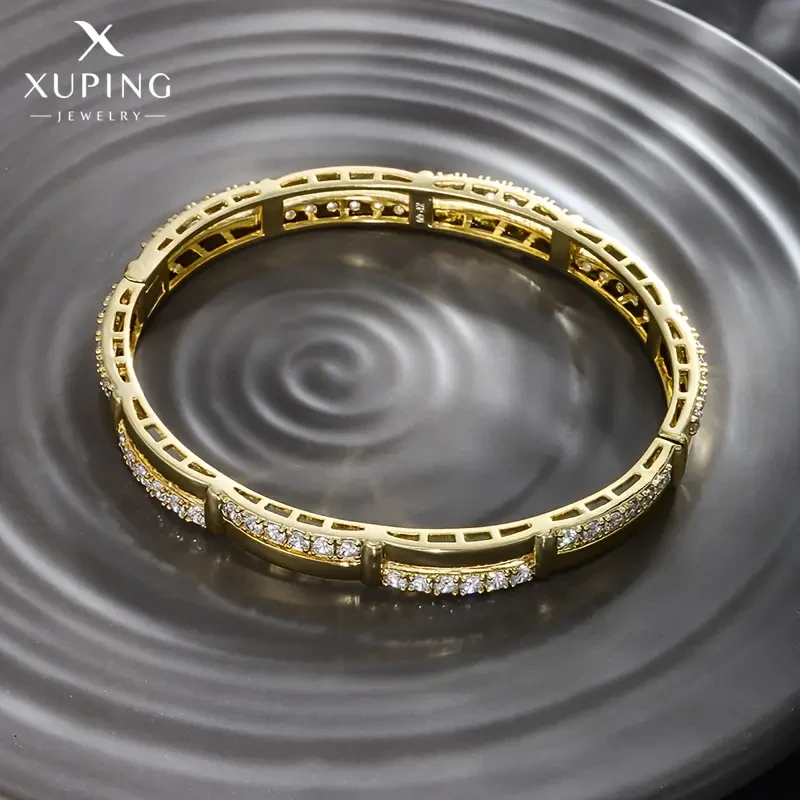 XUPING JEWELRY Luxe Zirconia Inlay Bangle - 14K Golden Plated Copper