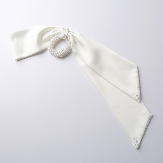 Handmade Simple White Satin Pearl Bow Hair Loop