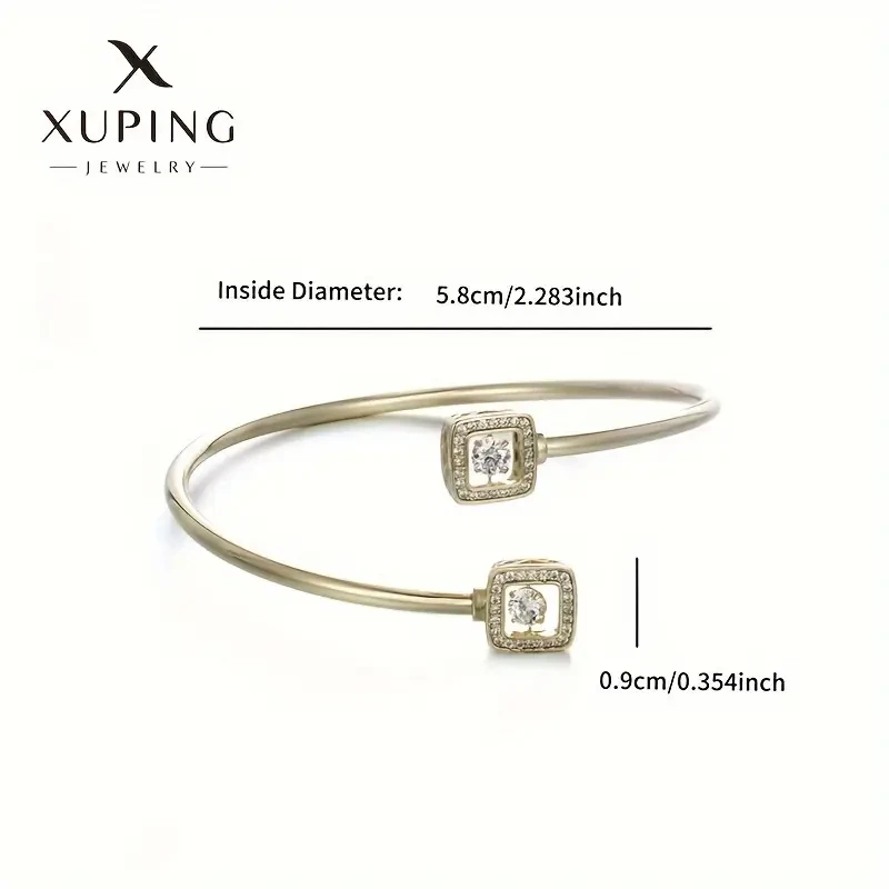 XUPING JEWELry Elegant Golden-Tone Open Cuff Bracelet with Synthetic Zirconia