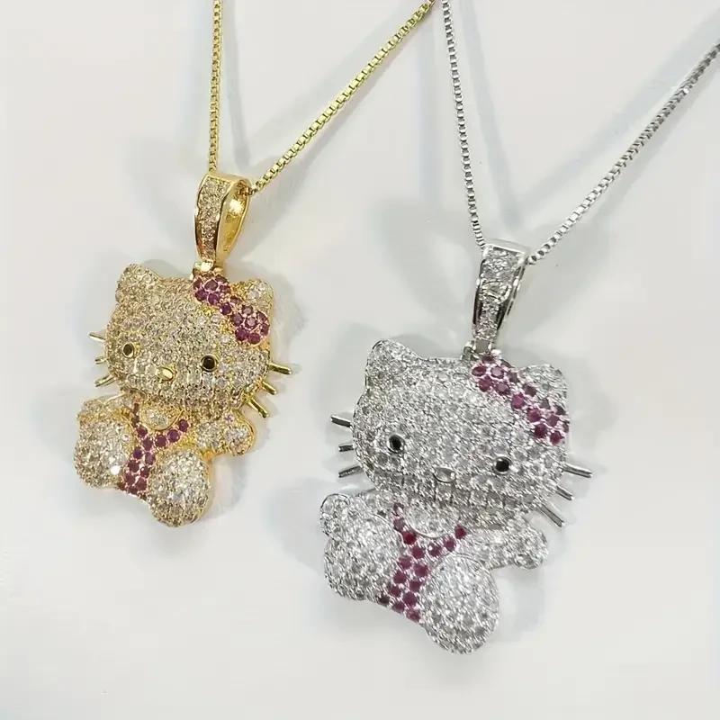 1pc Officially Authorized Hello Kitty Rhinestone Pendant Necklace