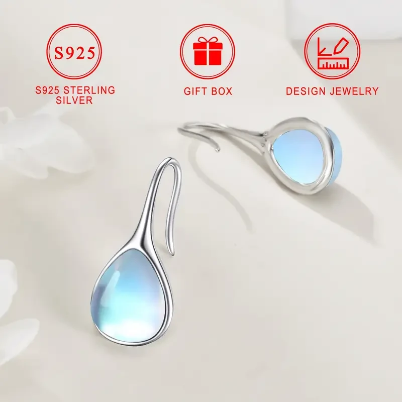 1 Pair Elegant 925 Sterling Silver Teardrop Faux Moonstone Earrings