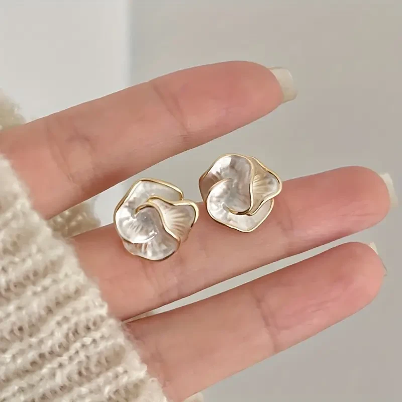Elegant Camellia Flower Stud Earrings
