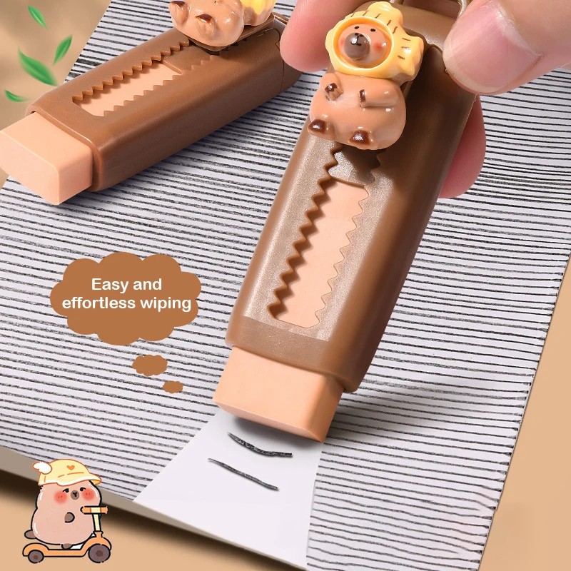 Kawaii Push-Pull Capybara Eraser - Soft, Mess-Free School Supplies