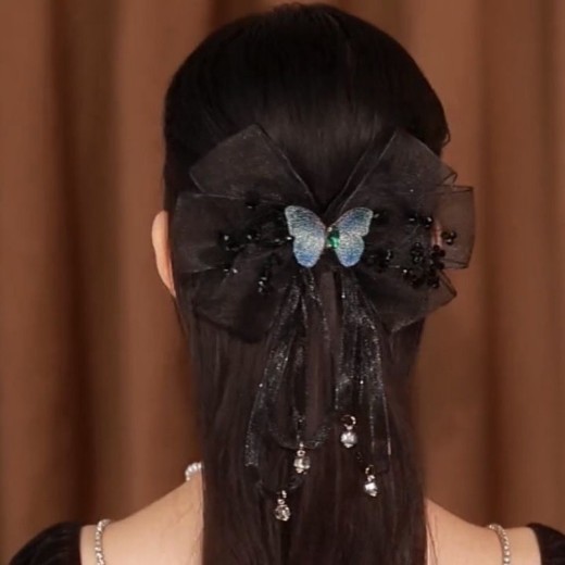 Fabric Hair Accessories Romantic Mesh Embroidered Butterfly Clip