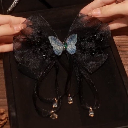 Fabric Hair Accessories Romantic Mesh Embroidered Butterfly Clip