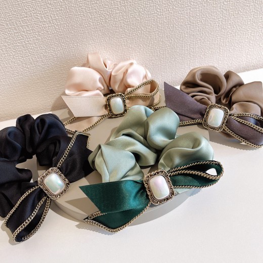 Women's Fabric Bow Knot Chain Hair Tie Temperament Headwear