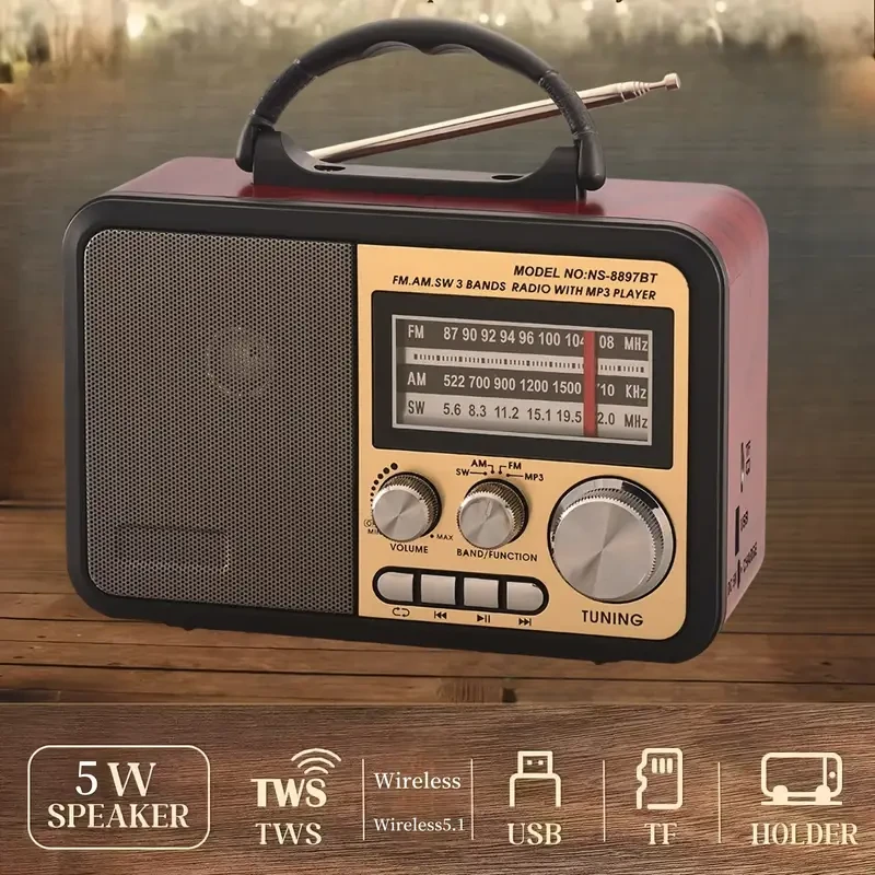 Vintage-Style Multifunctional Speaker with AM/FM/SW Radio