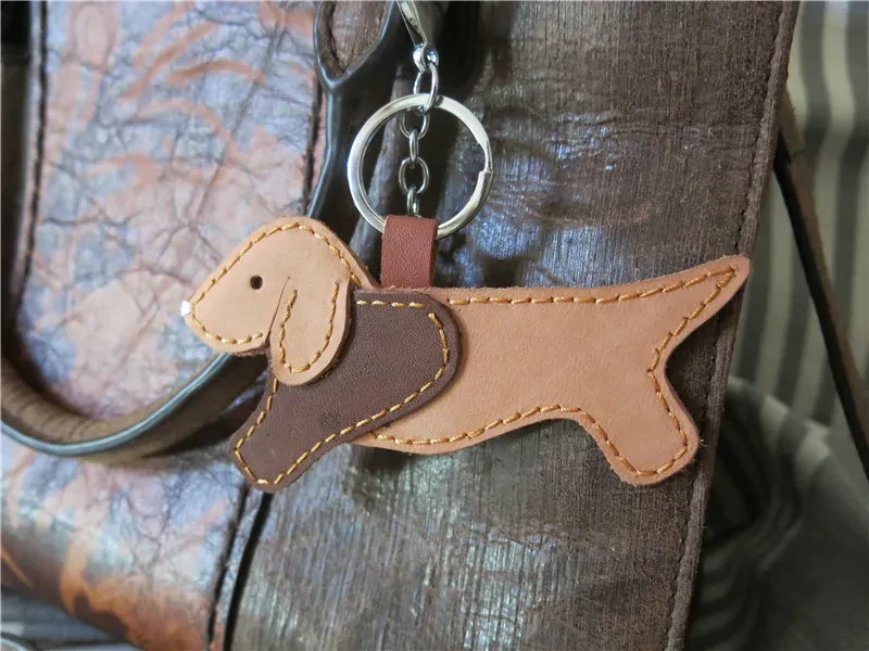 Dachshund Dog Pendant Handmade Cowhide Car Keychain
