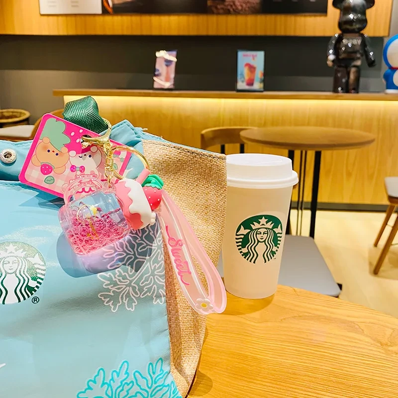 Creative Strawberry Cream Fruit Jar Girl Heart Keychain Automobile Hanging Ornament Exquisite